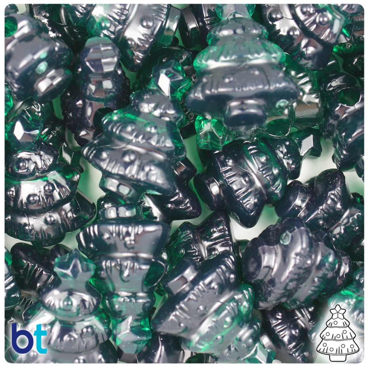 BeadTin Emerald Transparent 25mm Christmas Tree Plastic Pony Beads (24pcs)